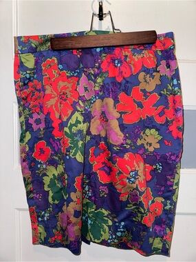 J. Crew Royal Blue Pencil Skirt with Floral Print Accents